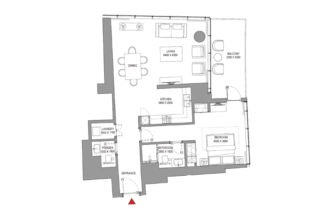 1 BR Floor Plan c